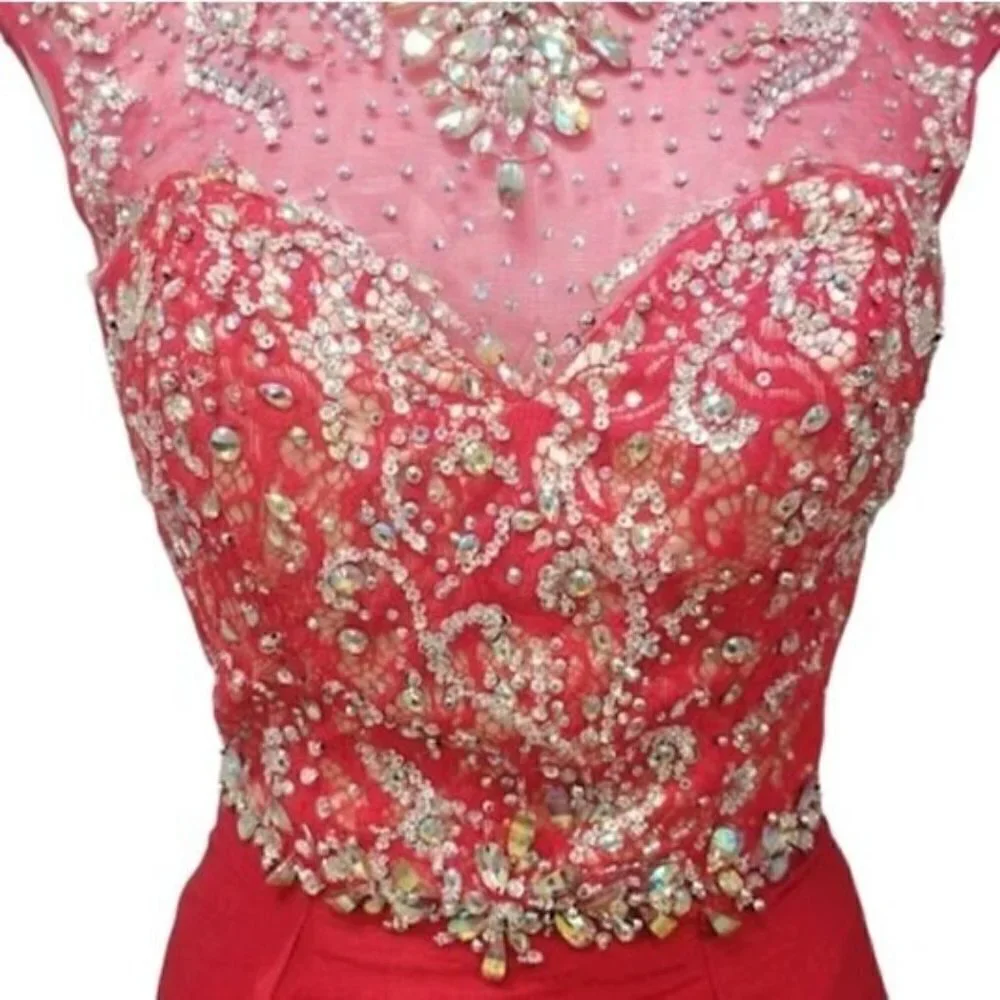 MacDuggal Red Sequin Formal Mermaid Evening Dress Ball Gown Size 0/2